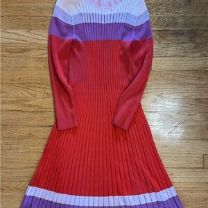 Banana Republic Red and Purple Long Sleeve Dress